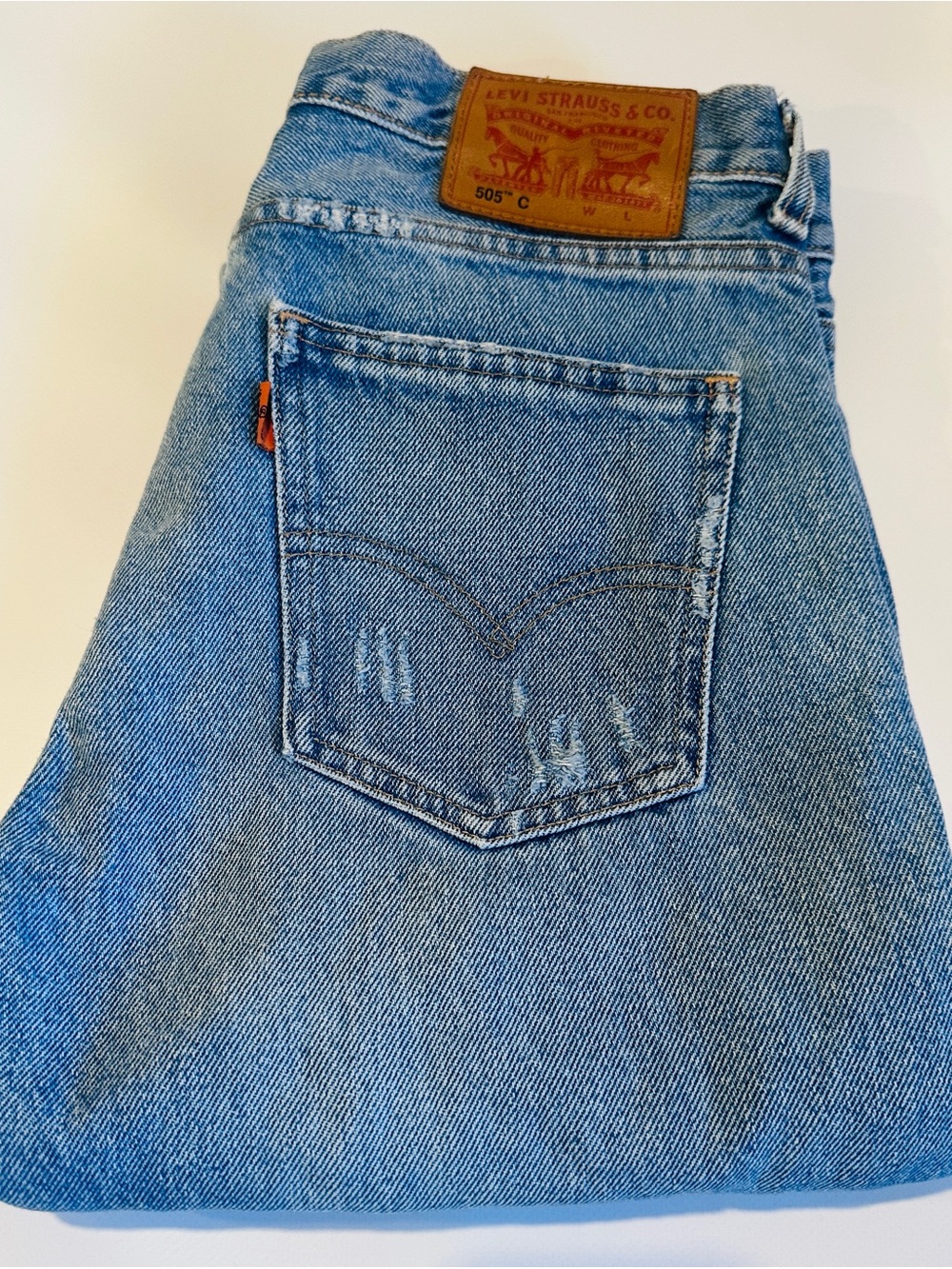 Levi's 505c Orange Tab Women Distressed Straight Leg Jeans Blue Jeans